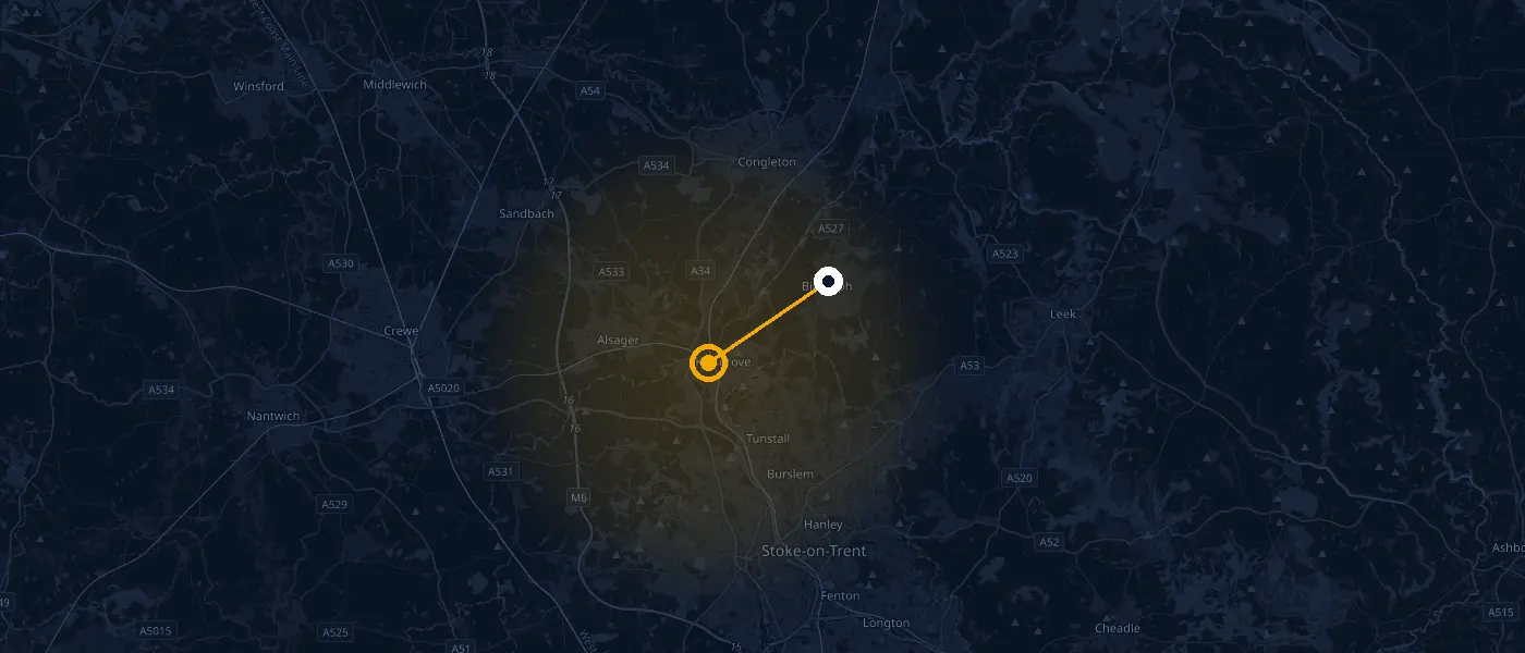 Coverage map: Auto Lock And Key travels from our Kidsgrove unit to Biddulph