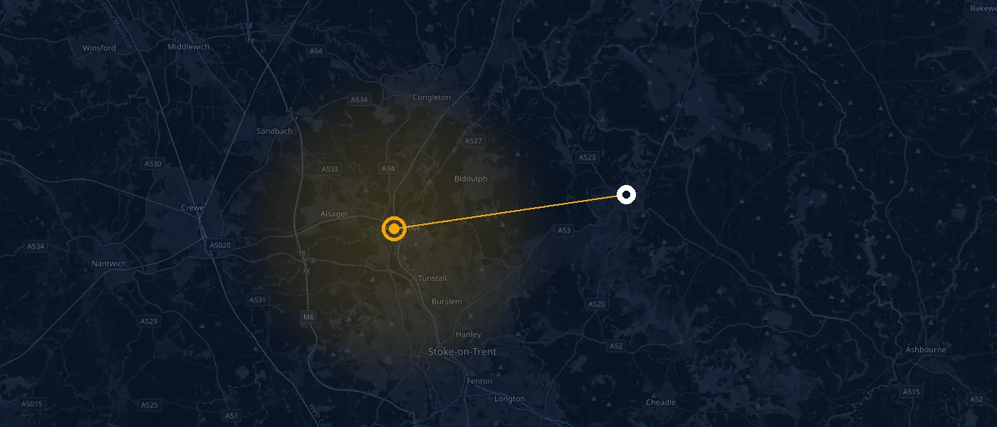 Coverage map: Auto Lock And Key travels from our Kidsgrove unit to Leek