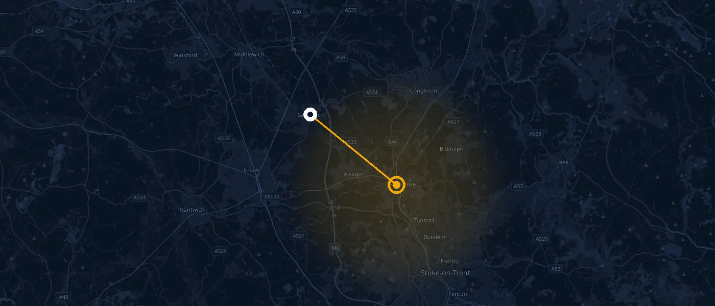 Coverage map: Auto Lock And Key travels from our Kidsgrove unit to Sandbach