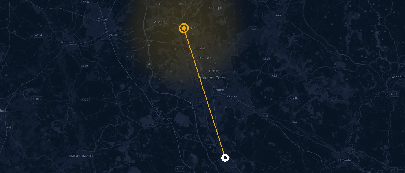 Coverage map: Auto Lock And Key travels from our Kidsgrove unit to Stone
