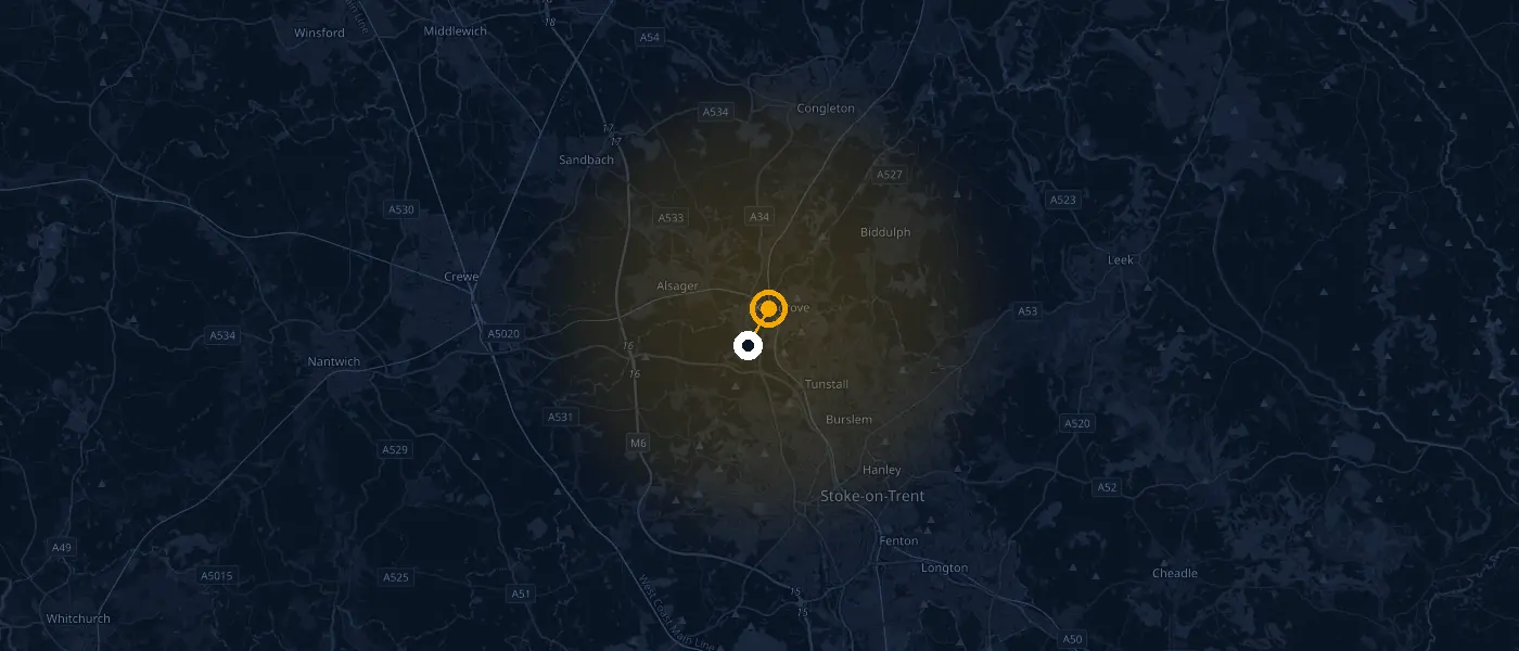 Coverage map: Auto Lock And Key travels from our Kidsgrove unit to Talke