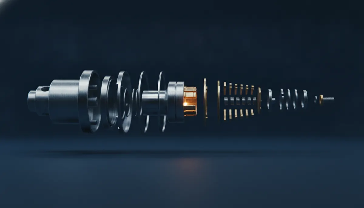An exploded view of a car ignition barrel — steel wafers and brass springs