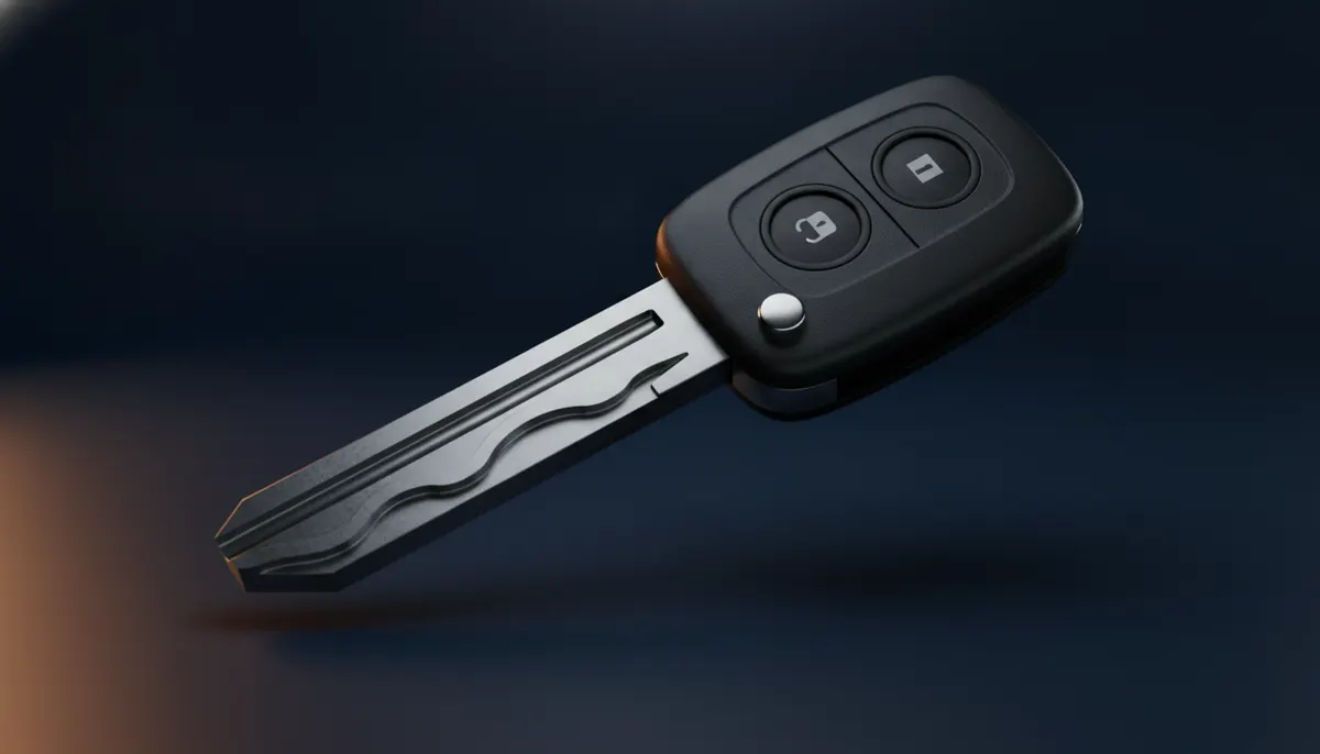 A replacement car key with laser-cut blade, ready to be programmed